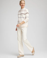 Chico's Women | Sequined Stripe Pullover Sweater ENGLISH CREAM