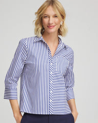 Chico's Women | Stripe Mixing Poplin Shirt HIDDEN SAPPHIRE