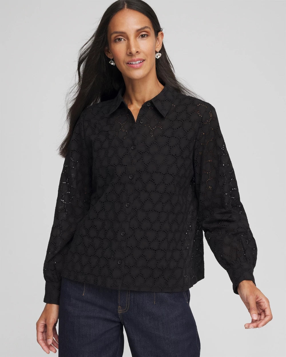 Chico's Women | Heart Eyelet Shirt BLACK