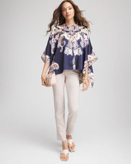 Chico's Women | Collarless Floral-Paisley Poncho PASSPORT BLUE