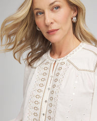 Chico's Women | Embroidered Crinkle-Cotton Blouse ECRU