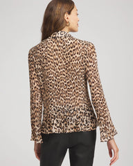Animal-Print Pleated Georgette Blouse