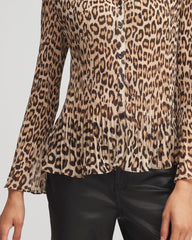 Animal-Print Pleated Georgette Blouse