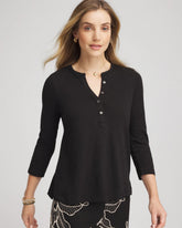 Chico's Women | Cotton Slub Henley Shirt BLACK