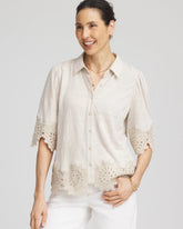 Chico's Women | Crochet Trim Linen Shirt RIVER ROCK