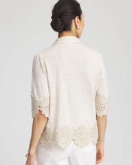 Chico's Women | Crochet Trim Linen Shirt RIVER ROCK