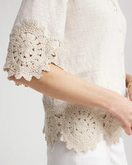 Chico's Women | Crochet Trim Linen Shirt RIVER ROCK