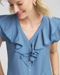 Chico's Women | Crepe Ruffle-Trim Blouse BLUE LOTUS