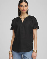 Chico's Women | Linen Flutter-Sleeve Popover Top BLACK