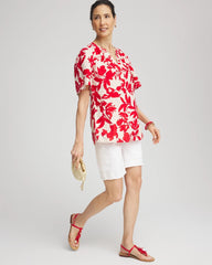Chico's Women | Floral Linen Popover Shirt RED GLOW