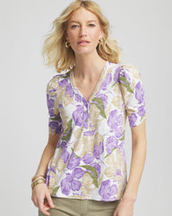 Chico's Women | Floral Slub Henley Tee ALABASTER
