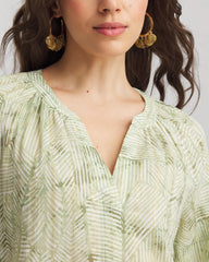 Chico's Women | Lurex Stripe Cotton Blouse SALTED LIME