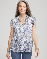 Chico's Women | Butterfly Ruffle Collar Blouse PALE TURQ BLUE