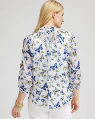 Chico's Women | Ruffle Collar Butterfly Burnout Blouse BLUE CASA
