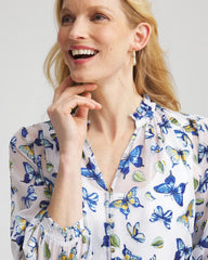 Chico's Women | Ruffle Collar Butterfly Burnout Blouse BLUE CASA