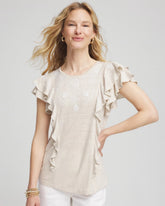 Chico's Women | Embroidered Flutter-Sleeve Tee RIVER ROCK