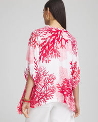 Chico's Women | Coral Reef Motif Poncho RED GLOW