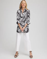 Chico's Women | No Iron™ Printed Palms Button Down Tunic BLACK