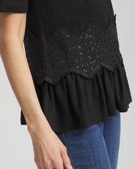 Chico's Women | Chevron Sequin Peplum Linen Tee BLACK