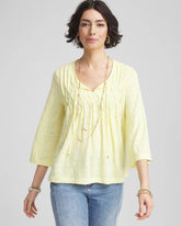 Chico's Women | Pintuck Linen Notched-Neck Tee BRIGHT YELLOW