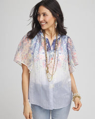 Chico's Women | Jacquard Flutter-Sleeve Blouse BLUE PEARL