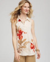 Chico's Women | Floral Slub Sleeveless Collared Tunic GLISTENING SAND