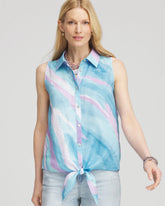 Chico's Women | No Iron™ Linen Tie-Front Sleeveless Shirt PARADISO BLUE