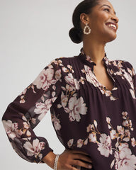 Chico's Women | Frosty Floral Ruffleneck Blouse NIGHT BLOOM