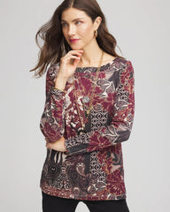 Chico's Women | Printed Pima Cotton Bateau-Neck Tee ROCKY MOUNTAIN