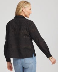 Chico's Women | Embroidered Eyelet Collared Shirt BLACK
