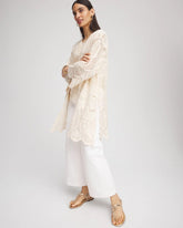 Chico's Women | Cutwork Crochet-Lace Long Kimono GLISTENING SAND