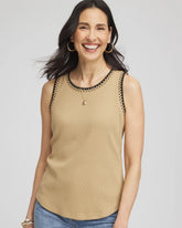 Chico's Women | Contrast-Trim Ribbed Cotton Tank Top CAFE AROMA