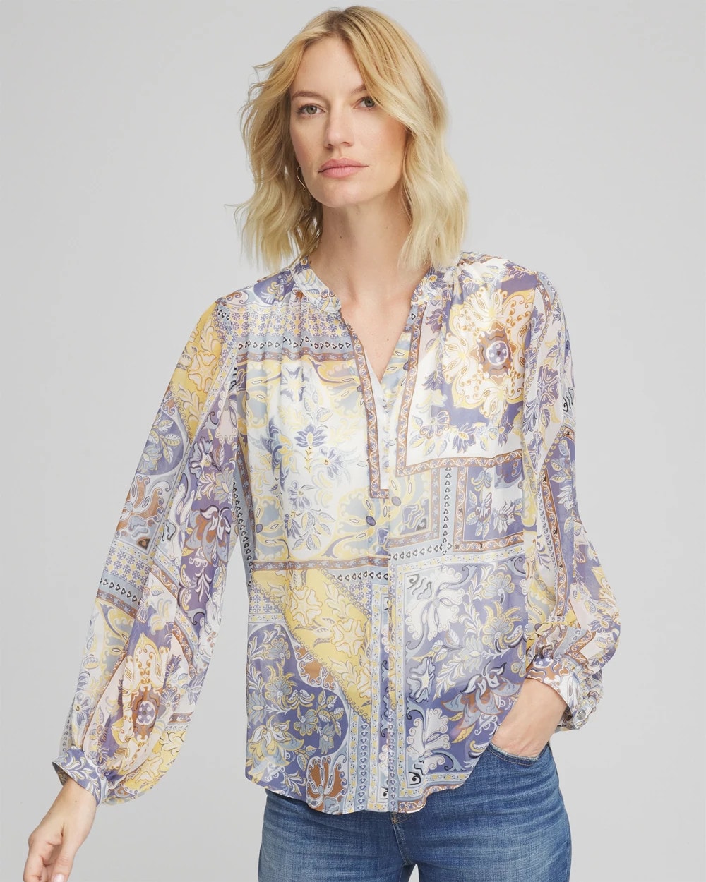 Artisanal Georgette Blouson-Sleeve Blouse