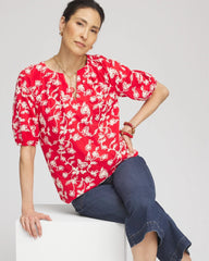 Chico's Women | Floral Embroidered Cotton Peasant Blouse RED GLOW