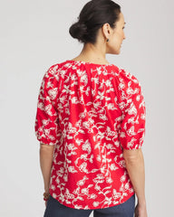 Chico's Women | Floral Embroidered Cotton Peasant Blouse RED GLOW
