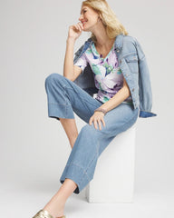 Chico's Women | Lily Print V-Neck Perfect Tee ALABASTER