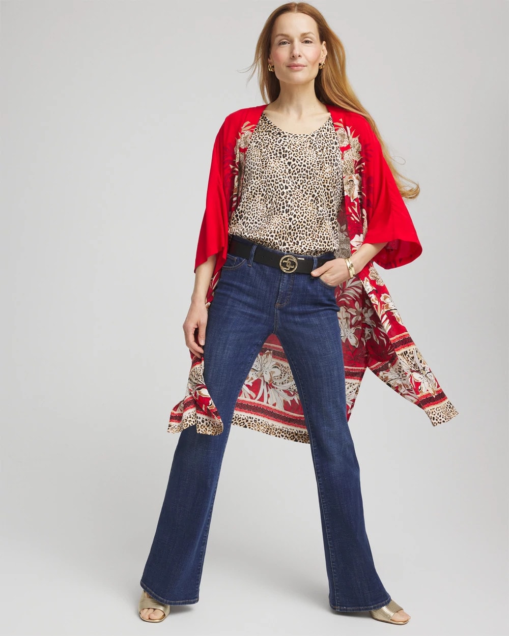 Chico's Women | Art Nouveau Long Kimono RED GLOW