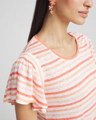 Chico's Women | Striped Linen Smocked Flutter-Sleeved Tee MELON MAMBO