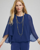Chico's Women | Travelers™ Collection Bubble Hem Chiffon Blouse BLUE CASA