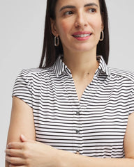 Chico's Women | Zenergy® UPF Stripe Cap Sleeve Polo BLACK