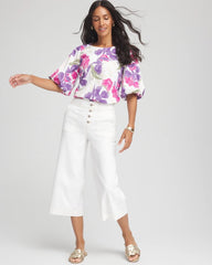 Chico's Women | Floral Bubble Sleeve Top ALABASTER