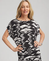 Chico's Women | Travelers™ Crinkled Knit Geo-Print Top BLACK