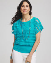 Chico's Women | Embroidered Striped Banded Bottom Top SEASPRAY