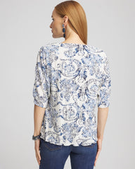Chico's Women | Snakeskin Print Crinkle Elbow Sleeve Tee ENGLISH CREAM