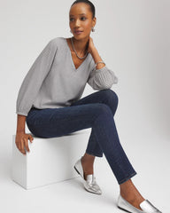 Chico's Women | Striped Crinkled Raglan Top ALABASTER