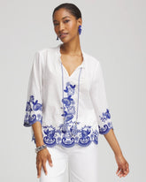 Chico's Women | Embroidered Tassel Tie-Front Blouse RICH COBALT