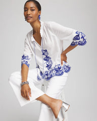 Chico's Women | Embroidered Tassel Tie-Front Blouse RICH COBALT
