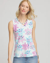 Chico's Women | Floral Sleeveless V-Neck Tank PARADISO BLUE