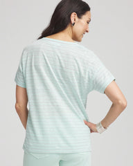 Chico's Women | Striped Sweater-Trim Linen Tee TEAL WATERS