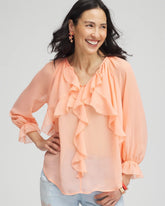 Chico's Women | Georgette Sheer Ruffle Blouse CORAL BLOSSOM